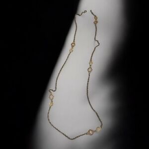 Gold Clover/Quatrefoil  Station Long Necklace With Crystal Pave